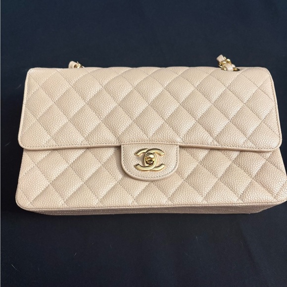NEW CHANEL Classic Caviar Medium Double Flap Bag Beige Clair Gold Hardware - Picture 2 of 16